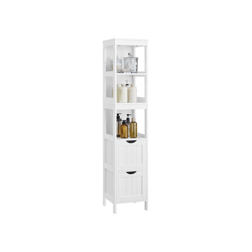 Tall Slim Bathroom Storage Cabinet with Shelves and 2 Drawers in White by Vasagle, 30x30x141.5cm