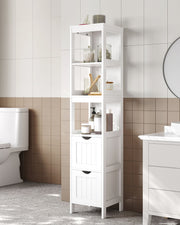 Tall Slim Bathroom Storage Cabinet with Shelves and 2 Drawers in White by Vasagle, 30x30x141.5cm