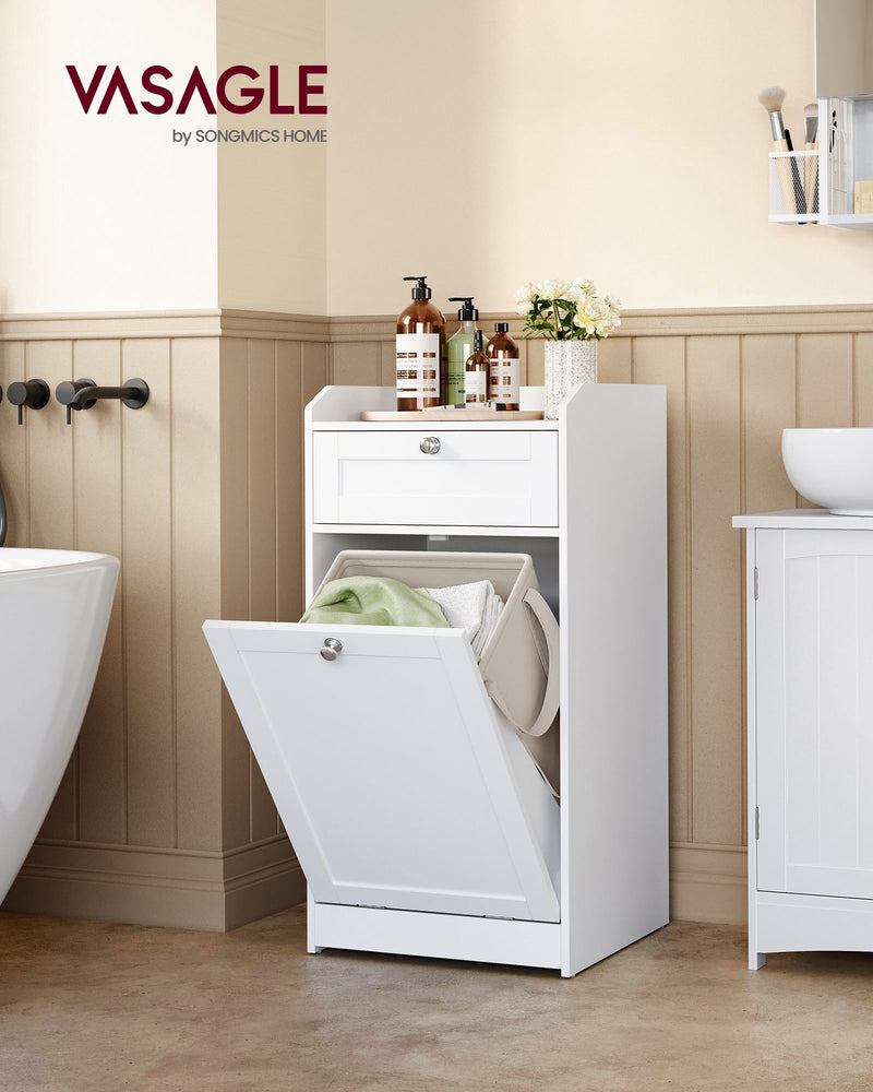 Bathroom Storage Cabinet with Drawer and Built In Laundry Hamper for Small Spaces by Vasagle