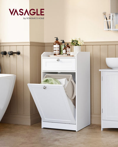 Bathroom Storage Cabinet with Drawer and Built In Laundry Hamper for Small Spaces by Vasagle