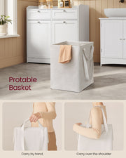 Cloud White Bathroom Storage Cabinet with Dual Laundry Baskets and Shelves by Vasagle