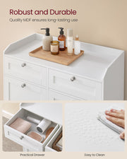 Cloud White Bathroom Storage Cabinet with Dual Laundry Baskets and Shelves by Vasagle