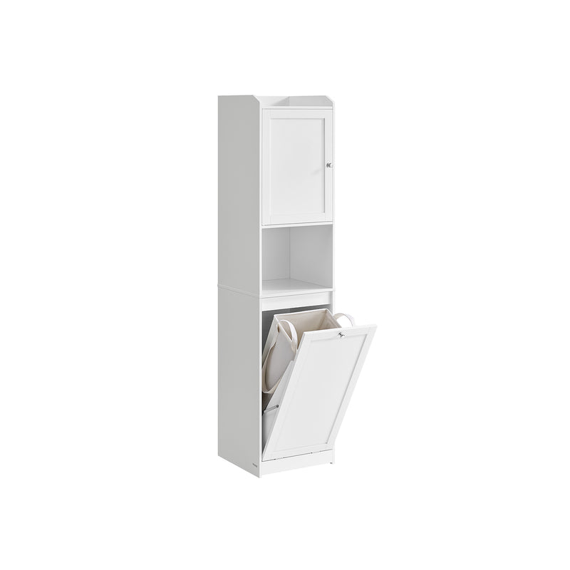Tall White Bathroom Cabinet with Built In Laundry Basket for Organised Storage by Vasagle