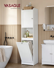 Tall White Bathroom Cabinet with Built In Laundry Basket for Organised Storage by Vasagle