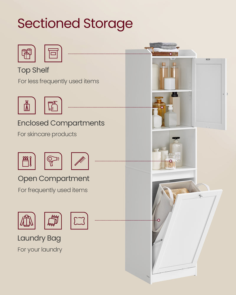 Tall White Bathroom Cabinet with Built In Laundry Basket for Organised Storage by Vasagle