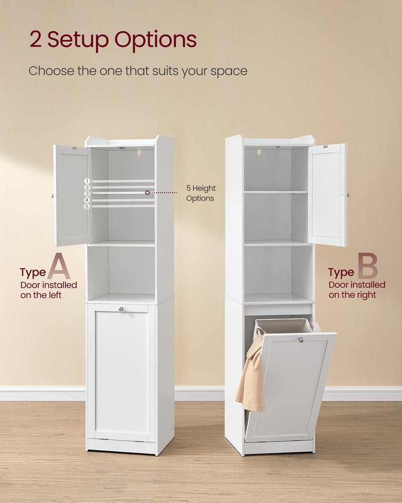 Tall White Bathroom Cabinet with Built In Laundry Basket for Organised Storage by Vasagle