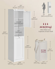 Tall White Bathroom Cabinet with Built In Laundry Basket for Organised Storage by Vasagle