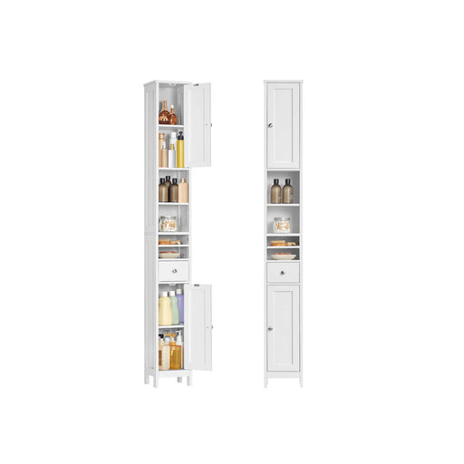 Slim Freestanding Bathroom Cabinet with Drawer and Adjustable Shelves in Cloud White by Vasagle