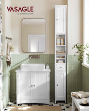 Slim Freestanding Bathroom Cabinet with Drawer and Adjustable Shelves in Cloud White by Vasagle