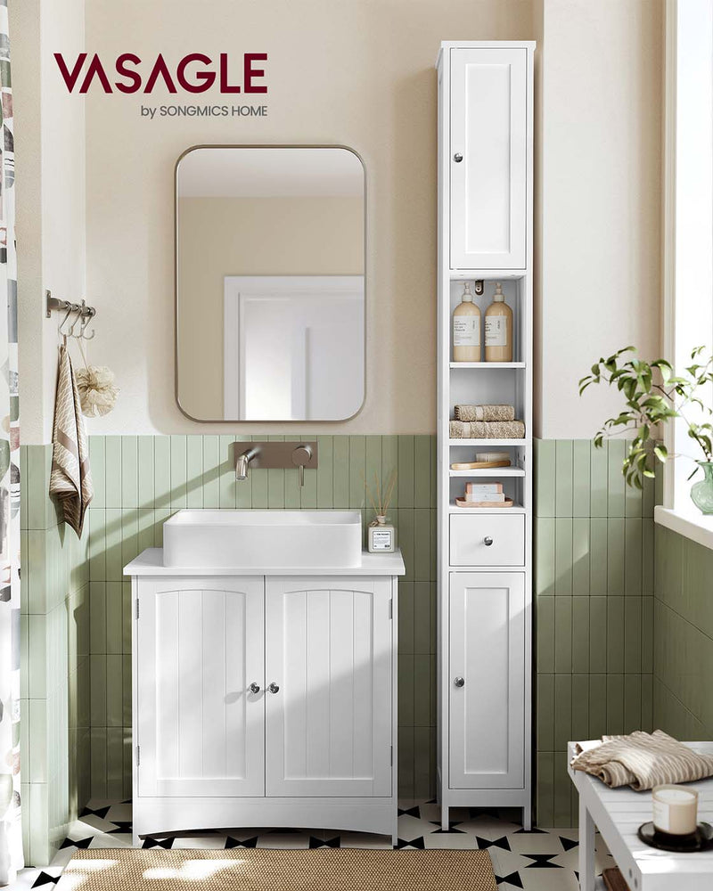 Slim Freestanding Bathroom Cabinet with Drawer and Adjustable Shelves in Cloud White by Vasagle