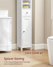Slim Freestanding Bathroom Cabinet with Drawer and Adjustable Shelves in Cloud White by Vasagle