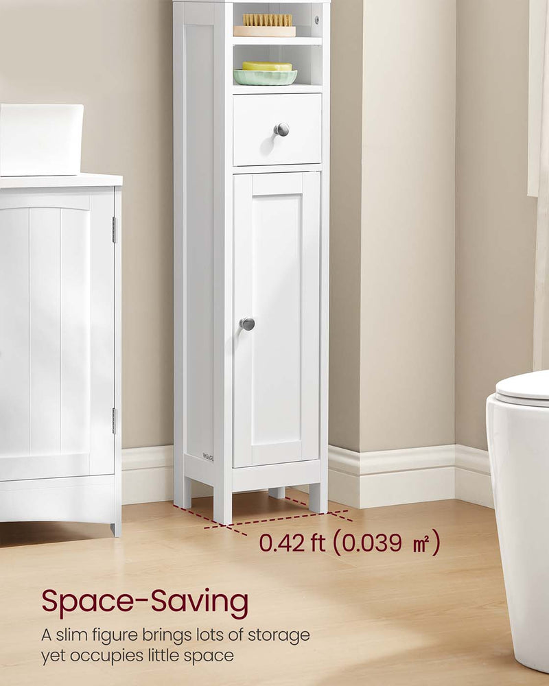 Slim Freestanding Bathroom Cabinet with Drawer and Adjustable Shelves in Cloud White by Vasagle