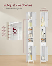 Slim Freestanding Bathroom Cabinet with Drawer and Adjustable Shelves in Cloud White by Vasagle