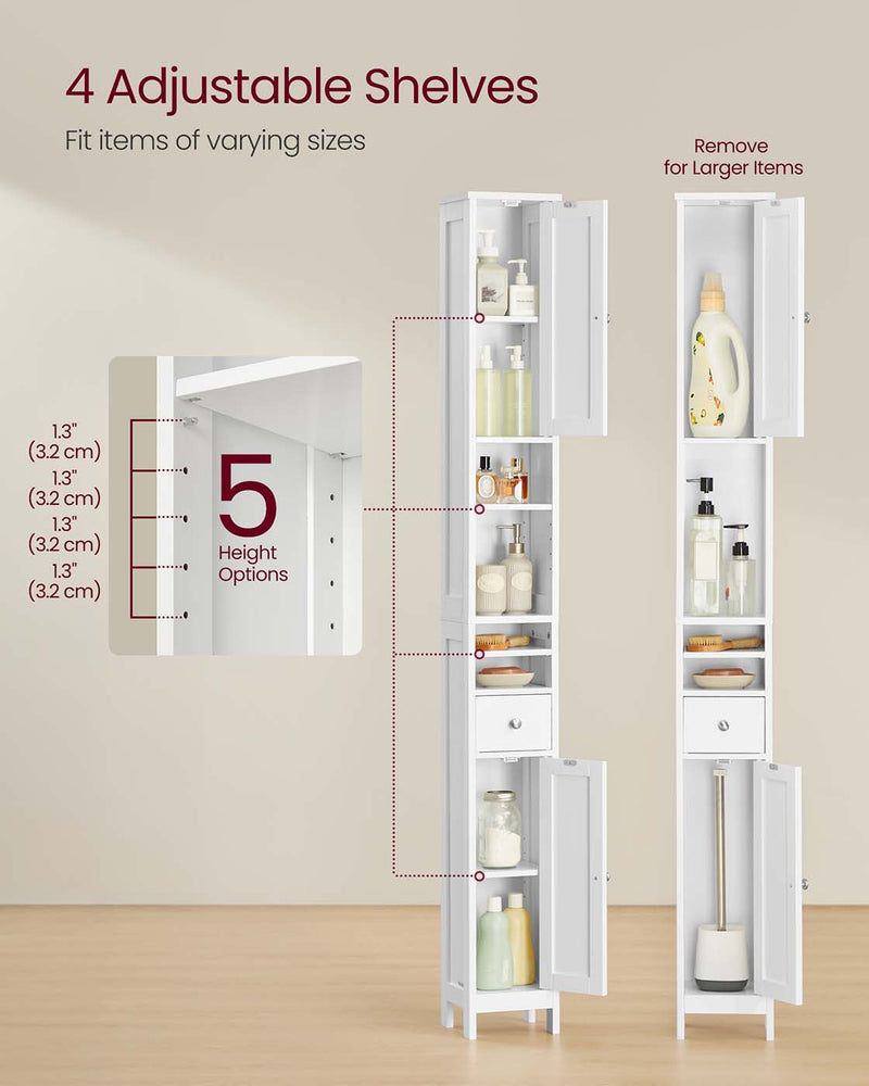 Slim Freestanding Bathroom Cabinet with Drawer and Adjustable Shelves in Cloud White by Vasagle