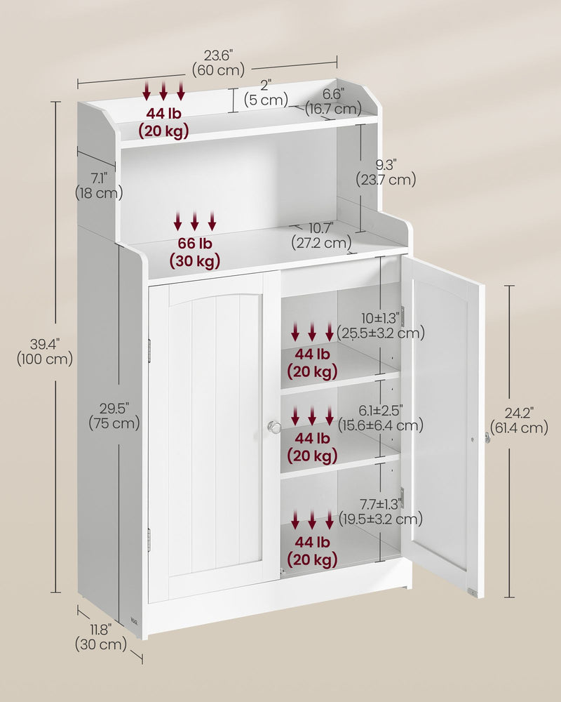 White Bathroom Storage Cabinet with Double Doors and Adjustable Shelf by Vasagle