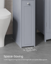 Grey Slim Freestanding Bathroom Cabinet with Storage Drawers for Small Spaces by Vasagle 40 x 18 x 70 cm