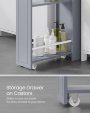 Grey Slim Freestanding Bathroom Cabinet with Storage Drawers for Small Spaces by Vasagle 40 x 18 x 70 cm
