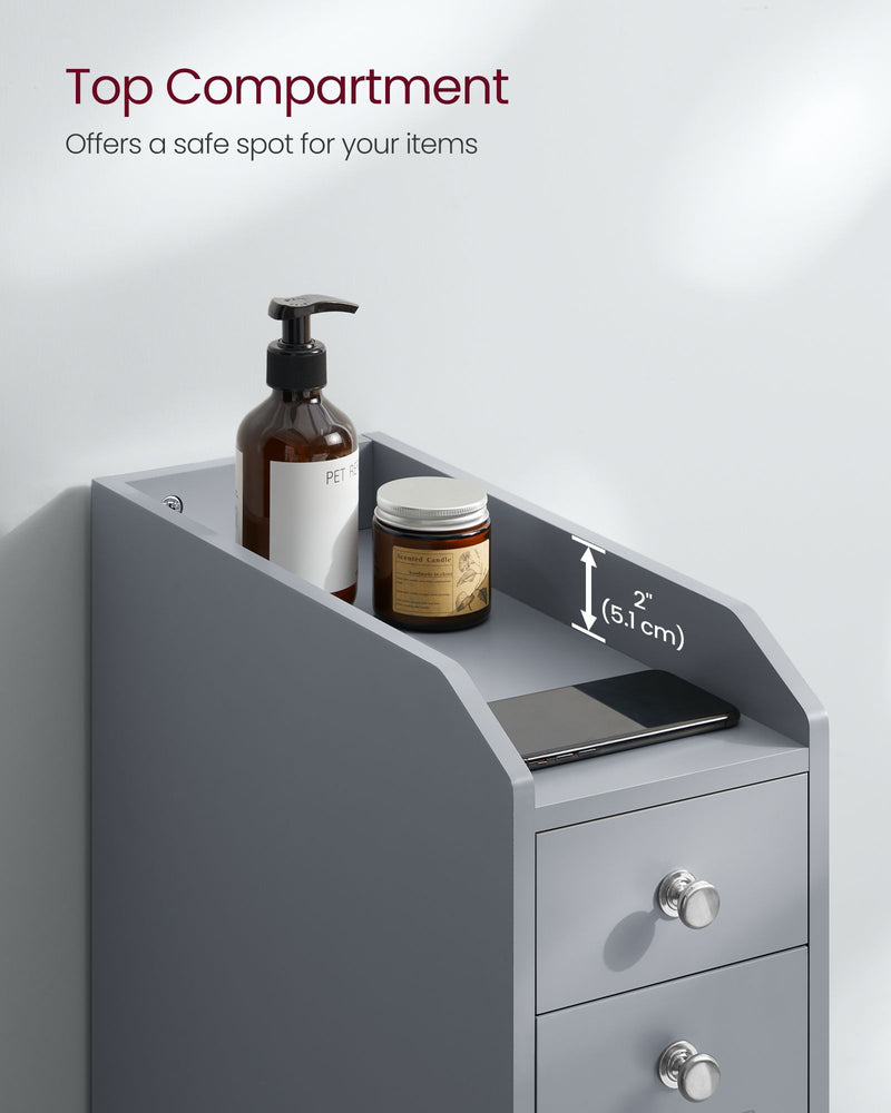 Grey Slim Freestanding Bathroom Cabinet with Storage Drawers for Small Spaces by Vasagle 40 x 18 x 70 cm