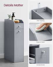 Grey Slim Freestanding Bathroom Cabinet with Storage Drawers for Small Spaces by Vasagle 40 x 18 x 70 cm