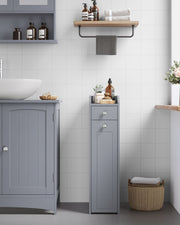 Grey Slim Freestanding Bathroom Cabinet with Storage Drawers for Small Spaces by Vasagle 40 x 18 x 70 cm