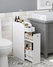Slim White Bathroom Storage Cabinet with Shelves for Small Spaces by Vasagle