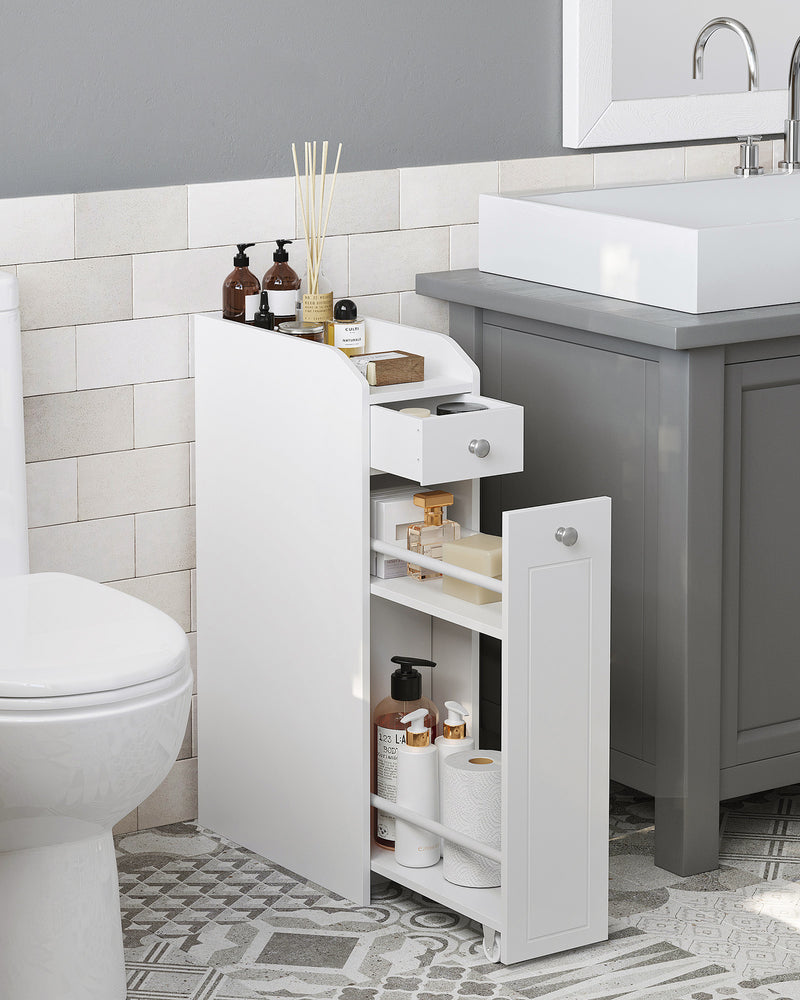 Slim White Bathroom Storage Cabinet with Shelves for Small Spaces by Vasagle
