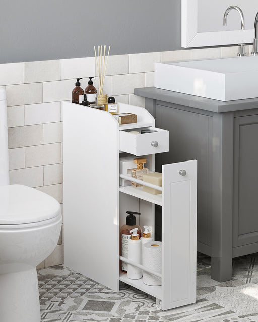 Slim White Bathroom Storage Cabinet with Shelves for Small Spaces by Vasagle