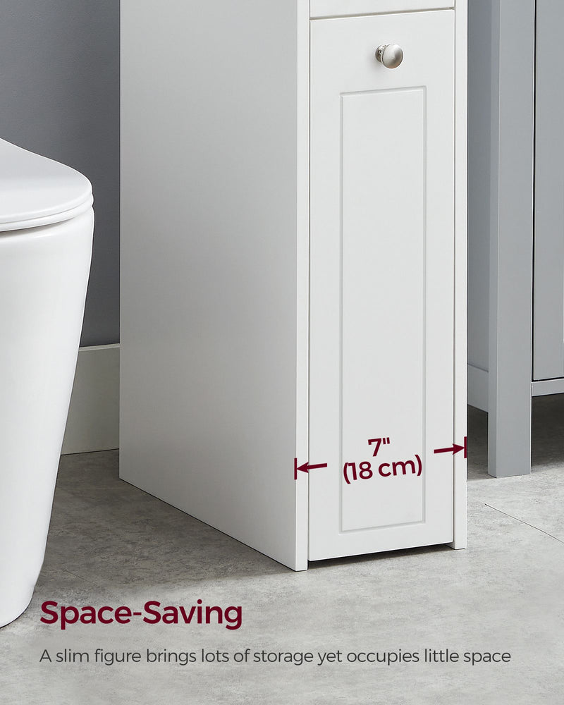 Slim White Bathroom Storage Cabinet with Shelves for Small Spaces by Vasagle