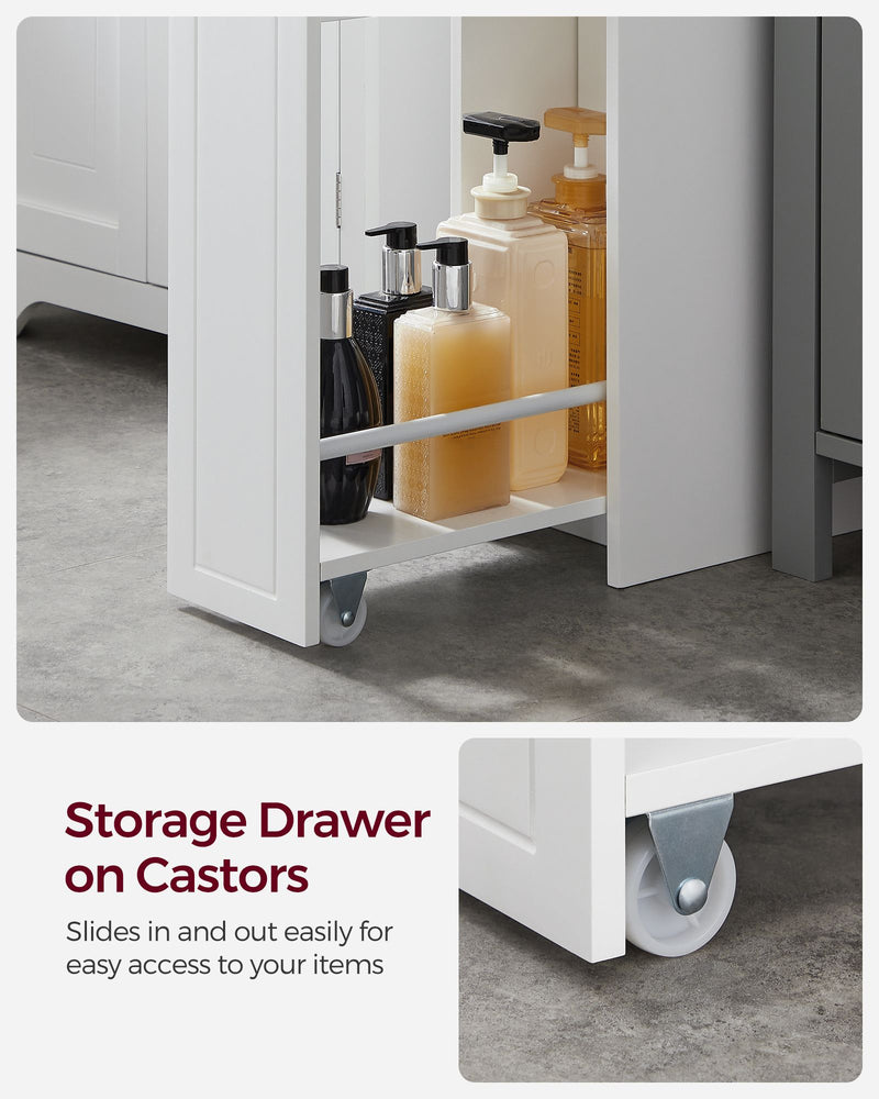 Slim White Bathroom Storage Cabinet with Shelves for Small Spaces by Vasagle