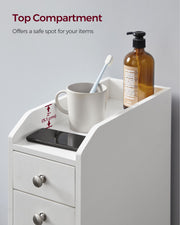 Slim White Bathroom Storage Cabinet with Shelves for Small Spaces by Vasagle