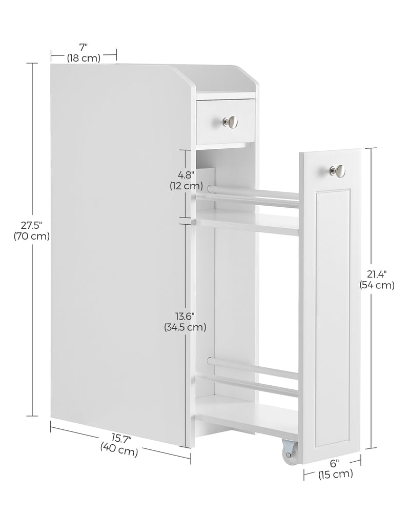 Slim White Bathroom Storage Cabinet with Shelves for Small Spaces by Vasagle