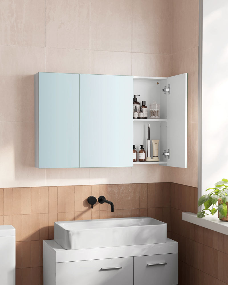 White Wall Cabinet with Mirror and Adjustable Shelf for Bathroom Storage by Vasagle