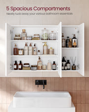 White Wall Cabinet with Mirror and Adjustable Shelf for Bathroom Storage by Vasagle