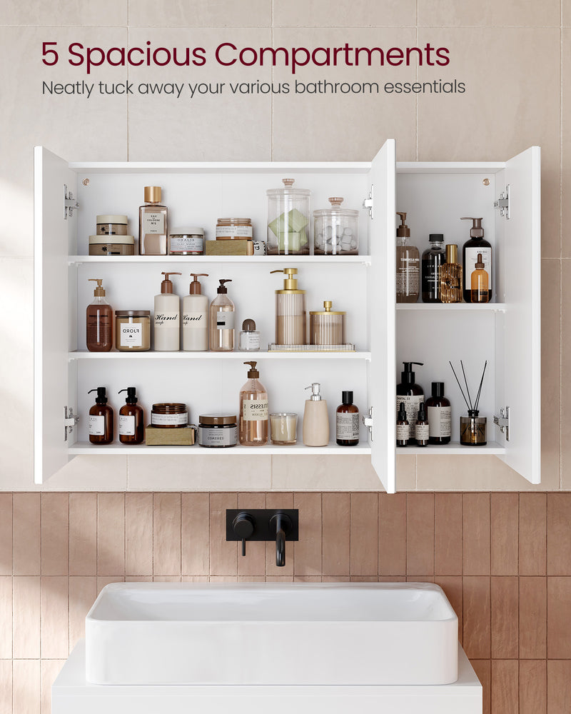 White Wall Cabinet with Mirror and Adjustable Shelf for Bathroom Storage by Vasagle