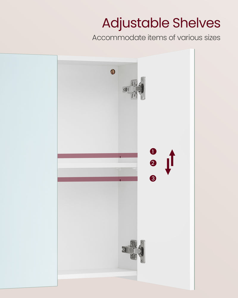 White Wall Cabinet with Mirror and Adjustable Shelf for Bathroom Storage by Vasagle