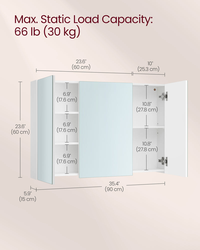 White Wall Cabinet with Mirror and Adjustable Shelf for Bathroom Storage by Vasagle
