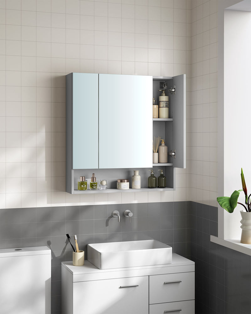 Dove Grey Bathroom Mirror Cabinet Wall Mounted Storage with Shelf and Mirror by Vasagle