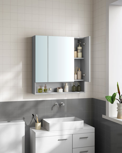Dove Grey Bathroom Mirror Cabinet Wall Mounted Storage with Shelf and Mirror by Vasagle