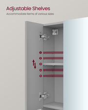 Dove Grey Bathroom Mirror Cabinet Wall Mounted Storage with Shelf and Mirror by Vasagle