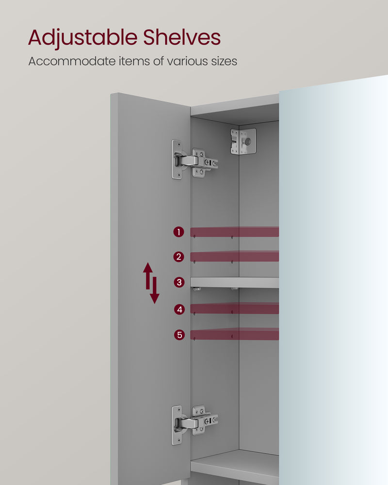 Dove Grey Bathroom Mirror Cabinet Wall Mounted Storage with Shelf and Mirror by Vasagle