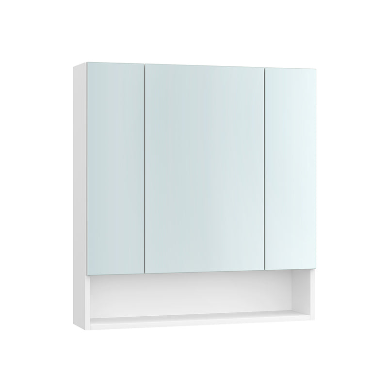 White Bathroom Mirror Cabinet 70 cm Wide with Open Shelves Wall Mounted by Vasagle