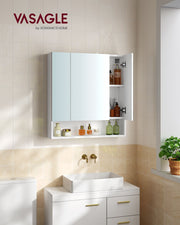 White Bathroom Mirror Cabinet 70 cm Wide with Open Shelves Wall Mounted by Vasagle