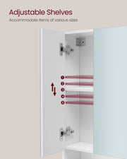 White Bathroom Mirror Cabinet 70 cm Wide with Open Shelves Wall Mounted by Vasagle