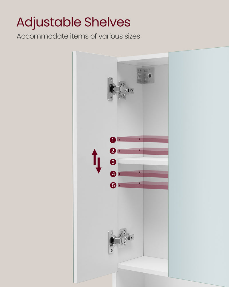 White Bathroom Mirror Cabinet 70 cm Wide with Open Shelves Wall Mounted by Vasagle