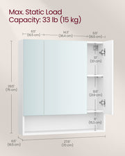 White Bathroom Mirror Cabinet 70 cm Wide with Open Shelves Wall Mounted by Vasagle