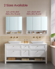 White Bathroom Mirror Cabinet 70 cm Wide with Open Shelves Wall Mounted by Vasagle