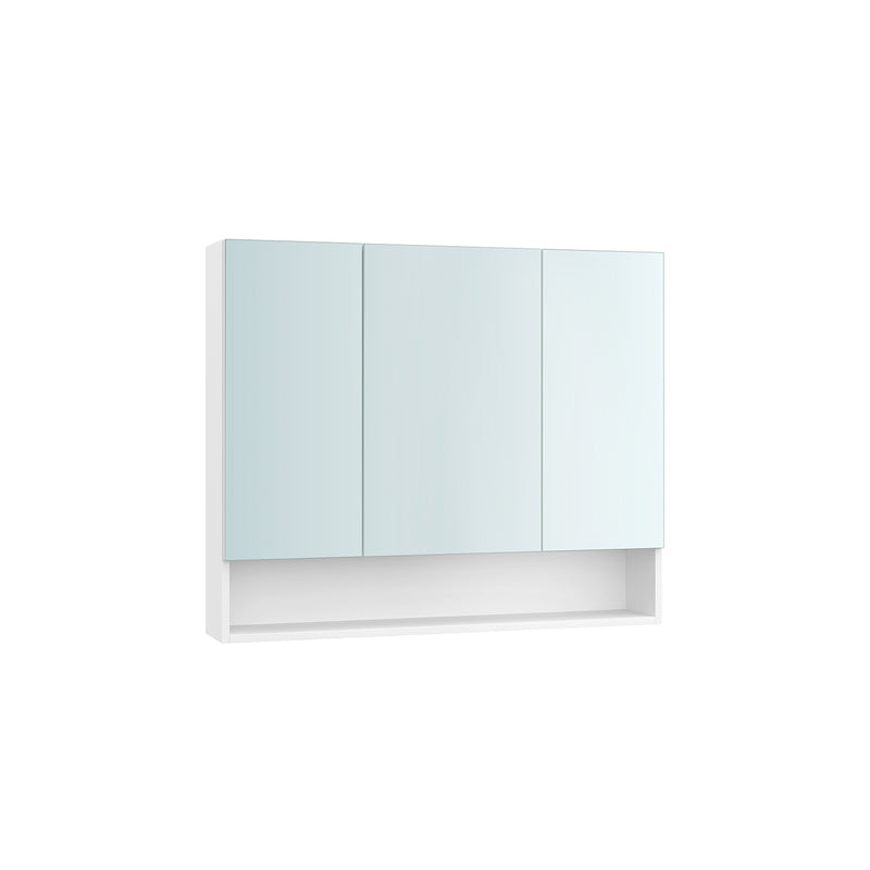 White Bathroom Mirror Cabinet 90 cm Wide with Open Shelves for Storage by Vasagle