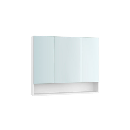 White Bathroom Mirror Cabinet 90 cm Wide with Open Shelves for Storage by Vasagle