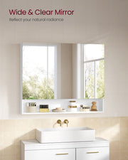 White Bathroom Mirror Cabinet 90 cm Wide with Open Shelves for Storage by Vasagle