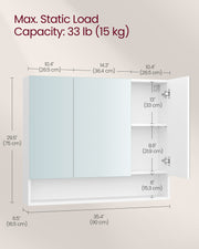 White Bathroom Mirror Cabinet 90 cm Wide with Open Shelves for Storage by Vasagle